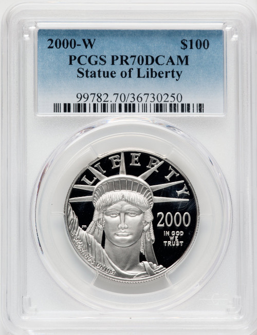 2000-W $100 One-Ounce Platinum Eagle Statue of Liberty PCGS PR70 2000-W $100 One-Ounce Platinum Eagle Statue of Liberty PCGS PR70