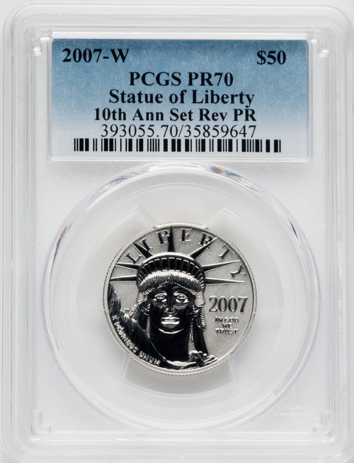 2007-W $50 Half-Ounce Platinum Reverse Proof 10th Anniversary PCGS PR70