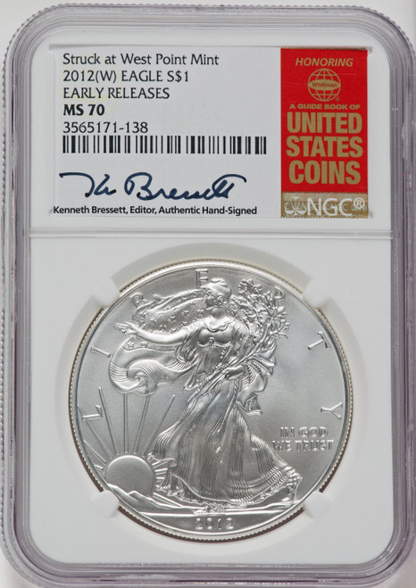 2012(-W) S$1 Silver Eagle First Strike Struck at West Point NGC MS70