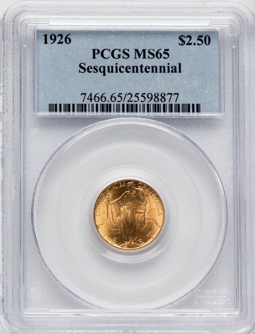 1926 $2.50 SESQUI Commemorative Gold PCGS MS65