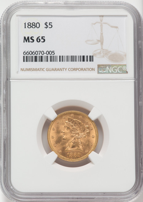 1880 $5 Liberty Half Eagle NGC MS65