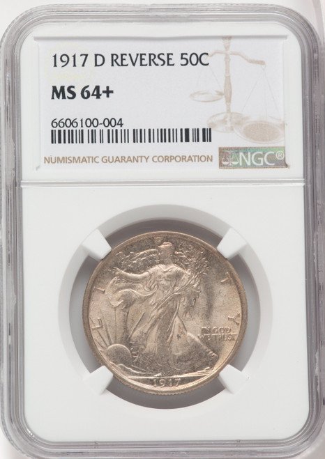 1917-D 50C REVERSE NGC Plus Walking Liberty Half Dollar NGC MS64+