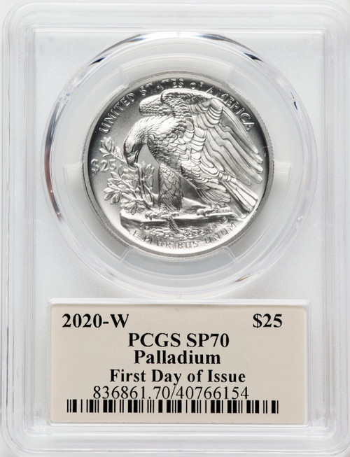 2020-W $25 Palladium First Day of Issue Thomas Cleveland Art Deco PCGS MS70