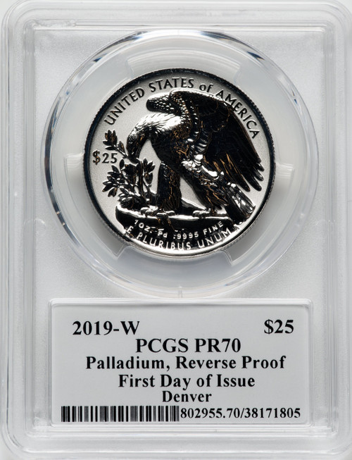 2019-W $25 Palladium Reverse Proof First Day of Issue PCGS PR70 Jim Licaretz