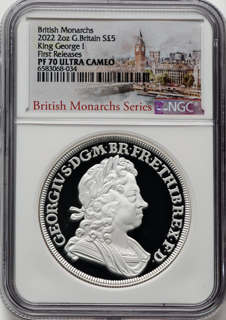 Elizabeth II silver Proof  King George I  5 Pounds (2 oz) 2022 PR70 Ultra Cameo NGC World Coins NGC MS70