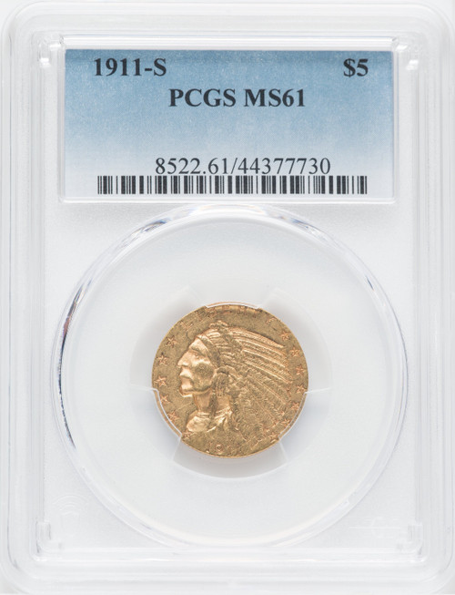 1911-S $5 Indian Half Eagle PCGS MS61