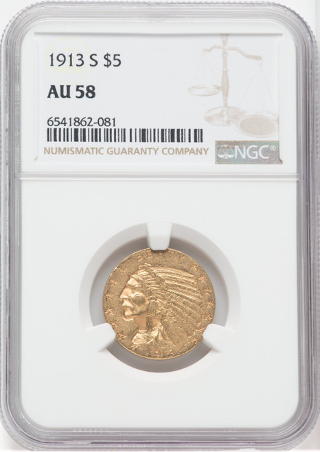 1913-S $5 Indian Half Eagle NGC AU58