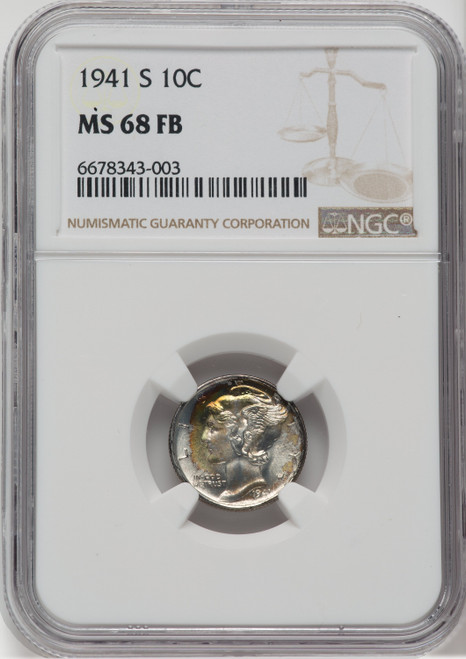 1941-S 10C FB Mercury Dime NGC MS68