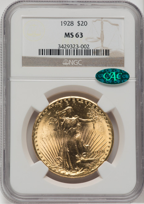 1928 $20 CAC Saint-Gaudens Double Eagle NGC MS63