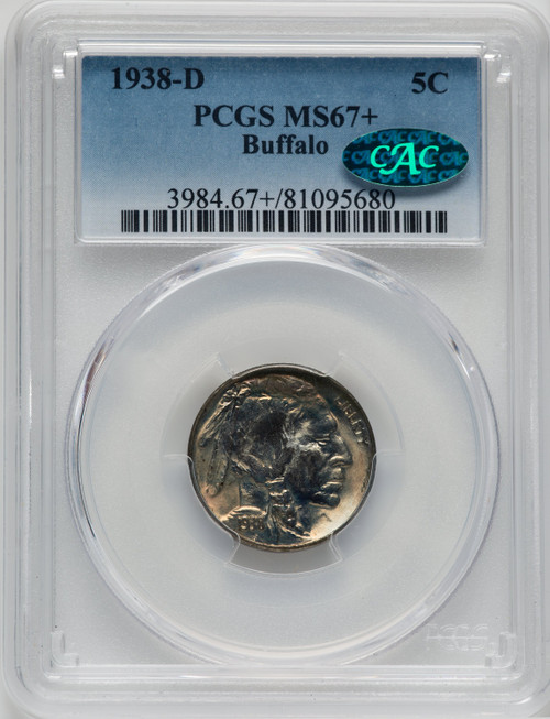 1938-D 5C Buffalo CAC Buffalo Nickel PCGS MS67+