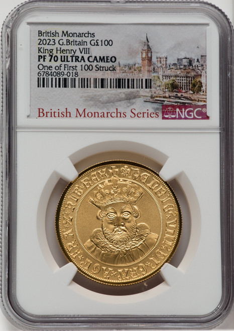 Charles III gold Proof  King Henry VIII  100 Pounds (1 oz) 2023 PR70 Ultra Cameo NGC World Coins NGC MS70