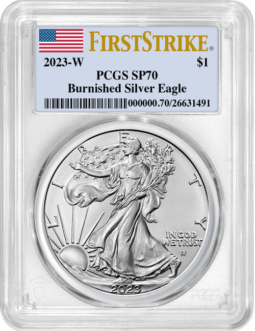 2023-W Burnished Silver Eagle First Strike Flag PCGS MS70