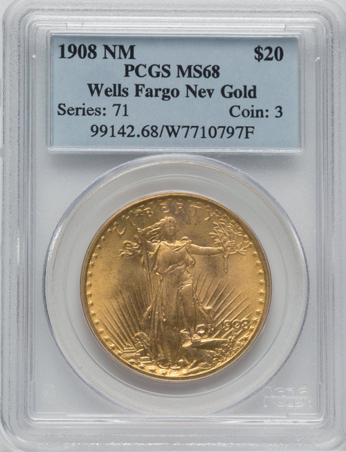 1908 NM $20 Wells Fargo Saint-Gaudens Double Eagle PCGS MS68