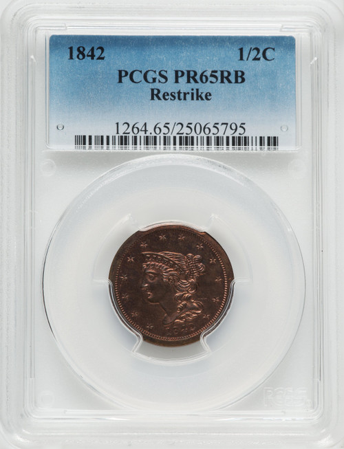 1842 1/2 C RESTRIKE RB Proof Half Cent PCGS PR65