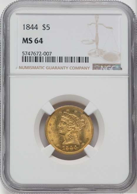 1844 $5 Liberty Half Eagle NGC MS64