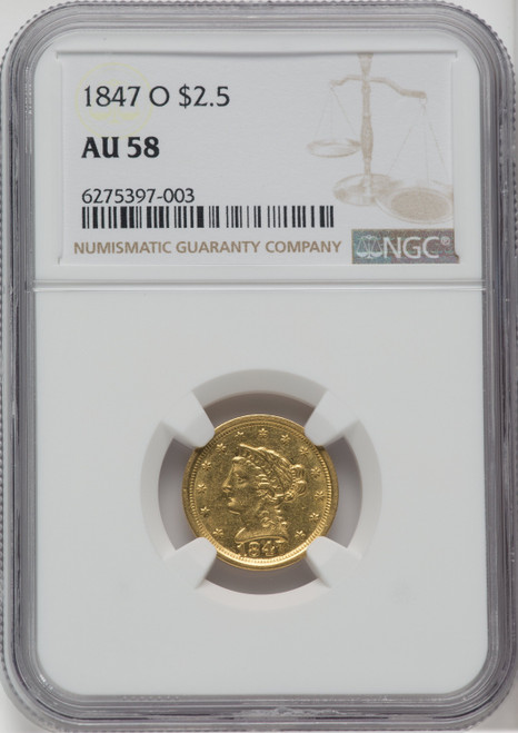 1847-O $2.50 Liberty Quarter Eagle NGC AU58