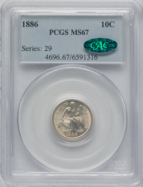 1886 10C CAC Seated Dime PCGS MS67