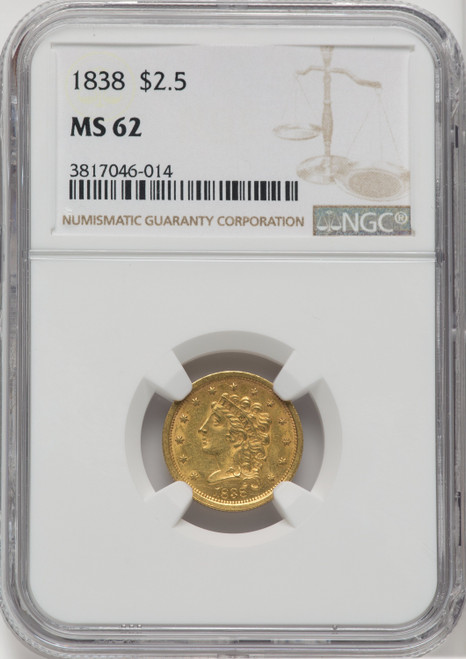 1838 $2.50 HM-1 Classic Quarter Eagle NGC MS62