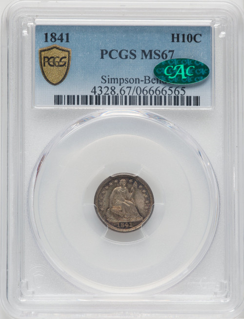 1841 H10C CAC Seated Half Dime PCGS MS67