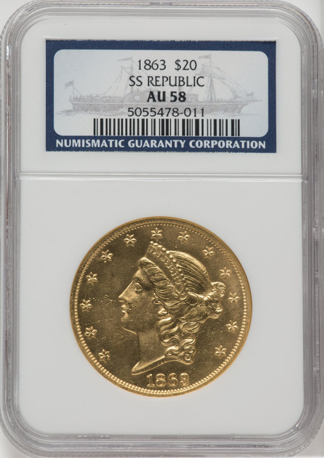 1863 $20 Liberty Double Eagle NGC AU58
