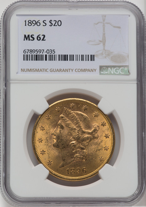 1896-S $20 Liberty Double Eagle NGC MS62