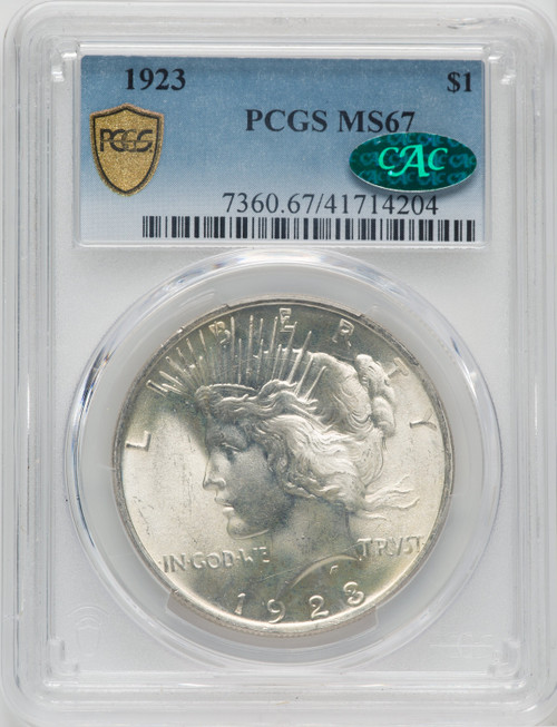 1923 $1 CAC Peace Dollar PCGS MS67
