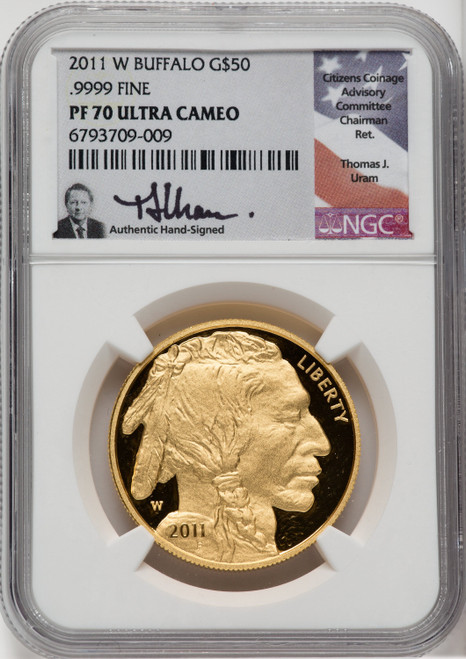 2011-W $50 One-Ounce Gold Buffalo NGC PF70 Thomas Uram Signed
