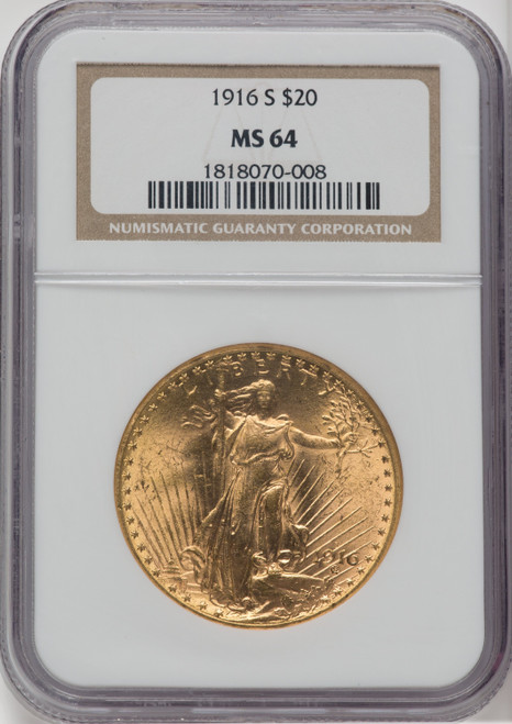 1916-S $20 Saint-Gaudens Double Eagle NGC MS64