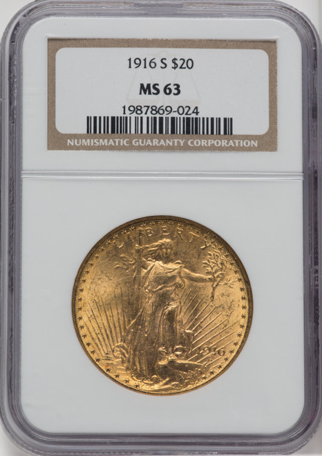 1916-S $20 Saint-Gaudens Double Eagle NGC MS63