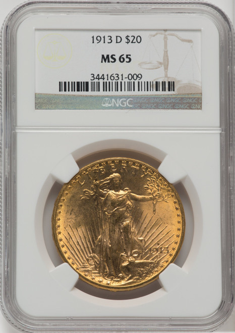 1913-D $20 Saint-Gaudens Double Eagle NGC MS65