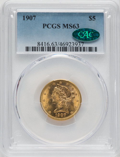 1907 $5 CAC Liberty Half Eagle PCGS MS63