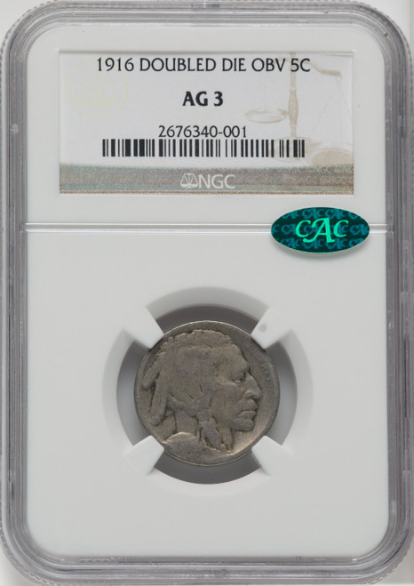 1916 Doubled Die Obverse CAC Buffalo Nickel NGC AG03
