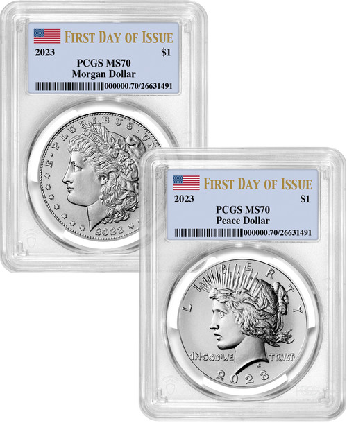 2023-S Morgan and Peace Silver Dollar 2pc Set FDI NGC PF70 | LCR Coin