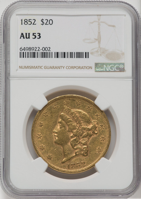 1852 $20 Liberty Double Eagle NGC AU53