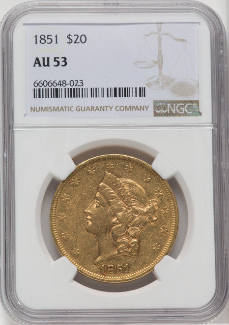 1851 $20 Liberty Double Eagle NGC AU53