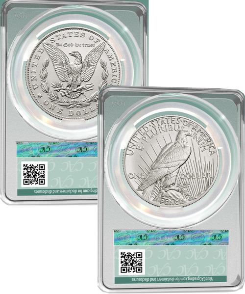 2023S and Peace Silver Dollar 2pc Set FDI NGC PF70 Harrigal