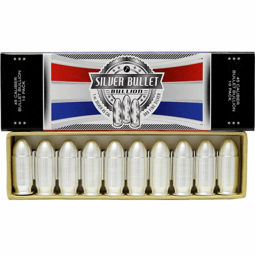 1 oz Silver .45 Caliber Bullet Replica – .999 Fine Silver Box of 10