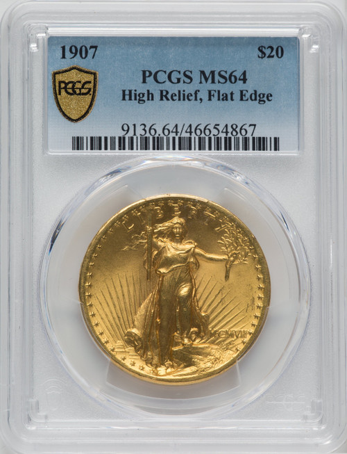 1907 $20 Flat Rim High Relief Double Eagle PCGS MS64