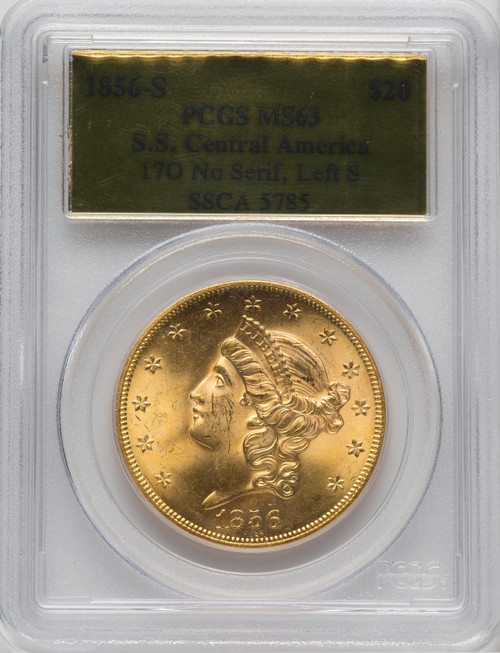 1856-S $20 NoSerLf S Liberty Double Eagle PCGS MS63