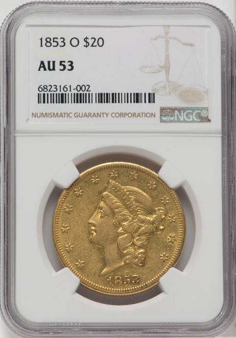 1853-O $20 Liberty Double Eagle NGC AU53