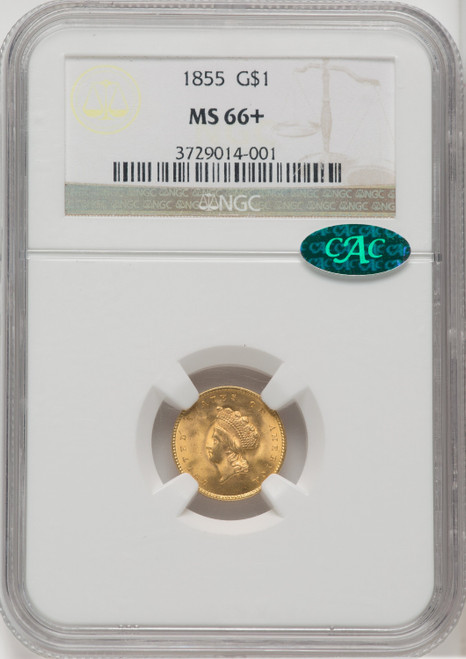 1855 G$1 Type Two CAC Gold Dollar NGC MS66+
