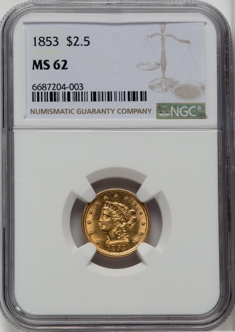 1853 $2.50 Liberty Quarter Eagle NGC MS62