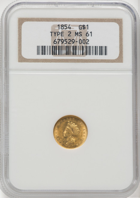 1854 G$1 Type Two Gold Dollar NGC MS61