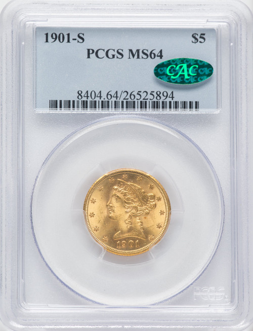 1901-S $5 CAC Liberty Half Eagle PCGS MS64