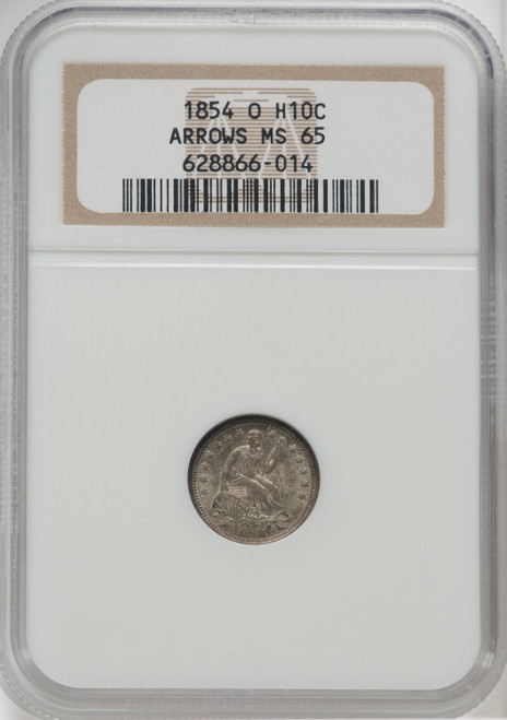 1854-O H10C ARROWS Seated Half Dime NGC MS65 1854-O H10C ARROWS Seated Half Dime NGC MS65