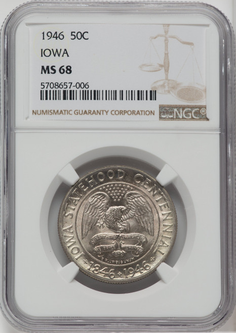 1946 50C Iowa Commemorative Silver NGC MS68