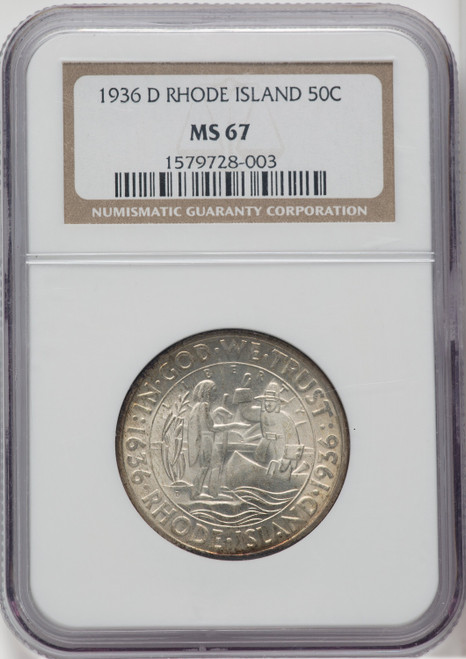 1936-D 50C Rhose Island Commemorative Silver NGC MS67