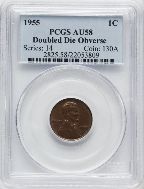 1955 Doubled Die Obverse BN Lincoln Cent PCGS AU58