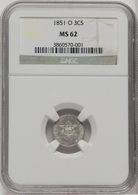 1851-O 3CS Three Cent Silver NGC MS62