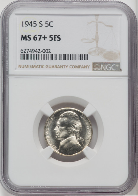 1945-S 5C FS Jefferson Nickel NGC MS67+ 1945-S 5C FS Jefferson Nickel NGC MS67+